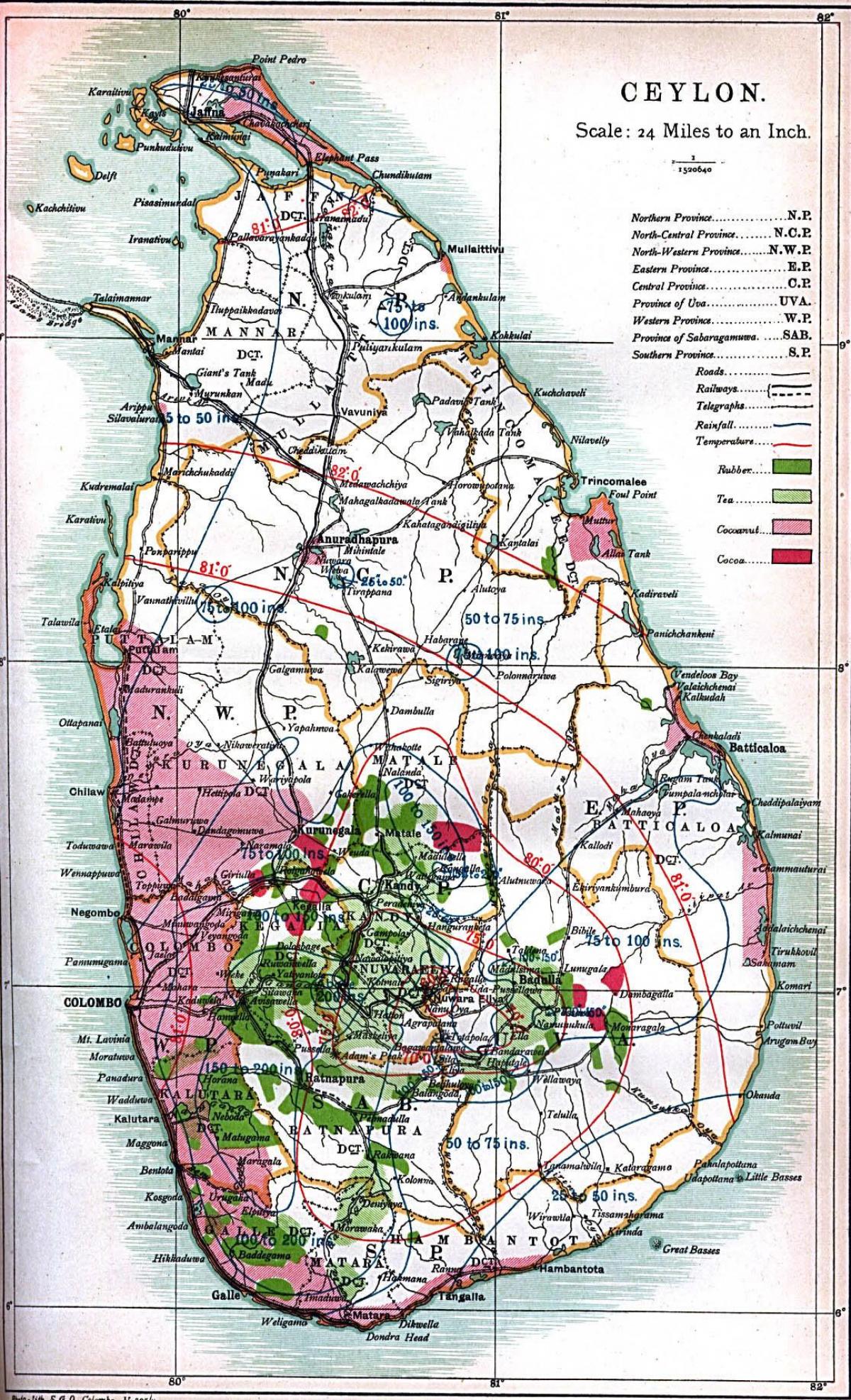 kort Ceylon til Sri Lanka