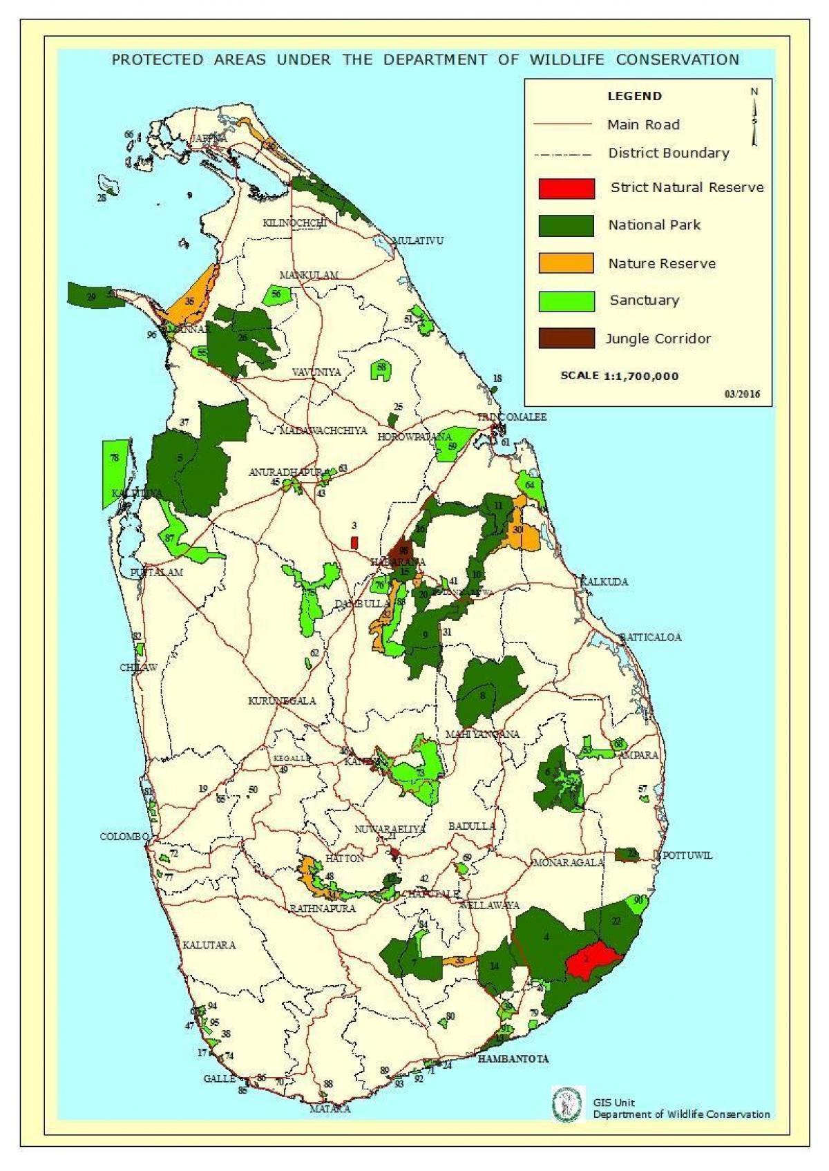 kort om nationalparker i Sri Lanka