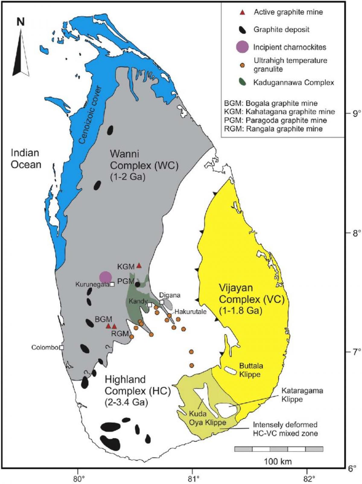 kort af mineraler i Sri Lanka