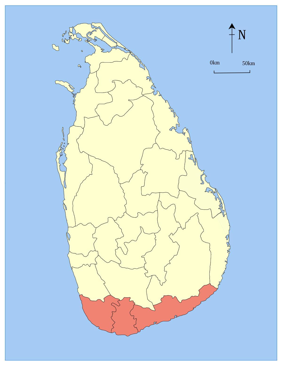kort i syd Sri Lanka