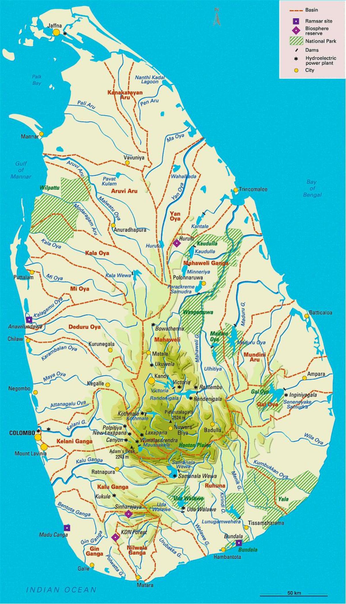 Sri Lankas floder kort i tamil