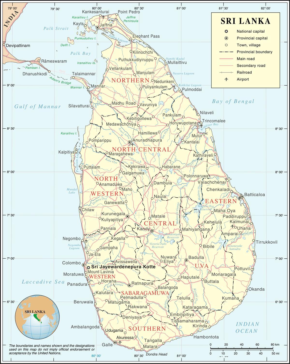 Sri Lanka road kort afstand lommeregner