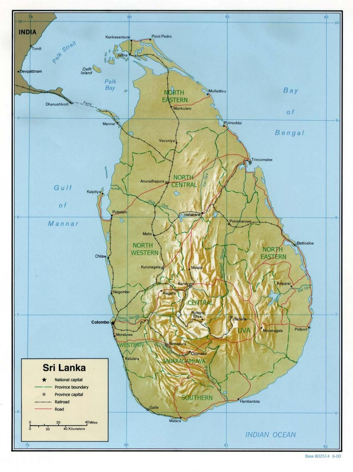 kort Sri Lanka veje med kilometer