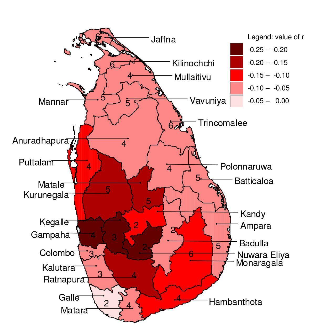 kort Sri Lanka malaria