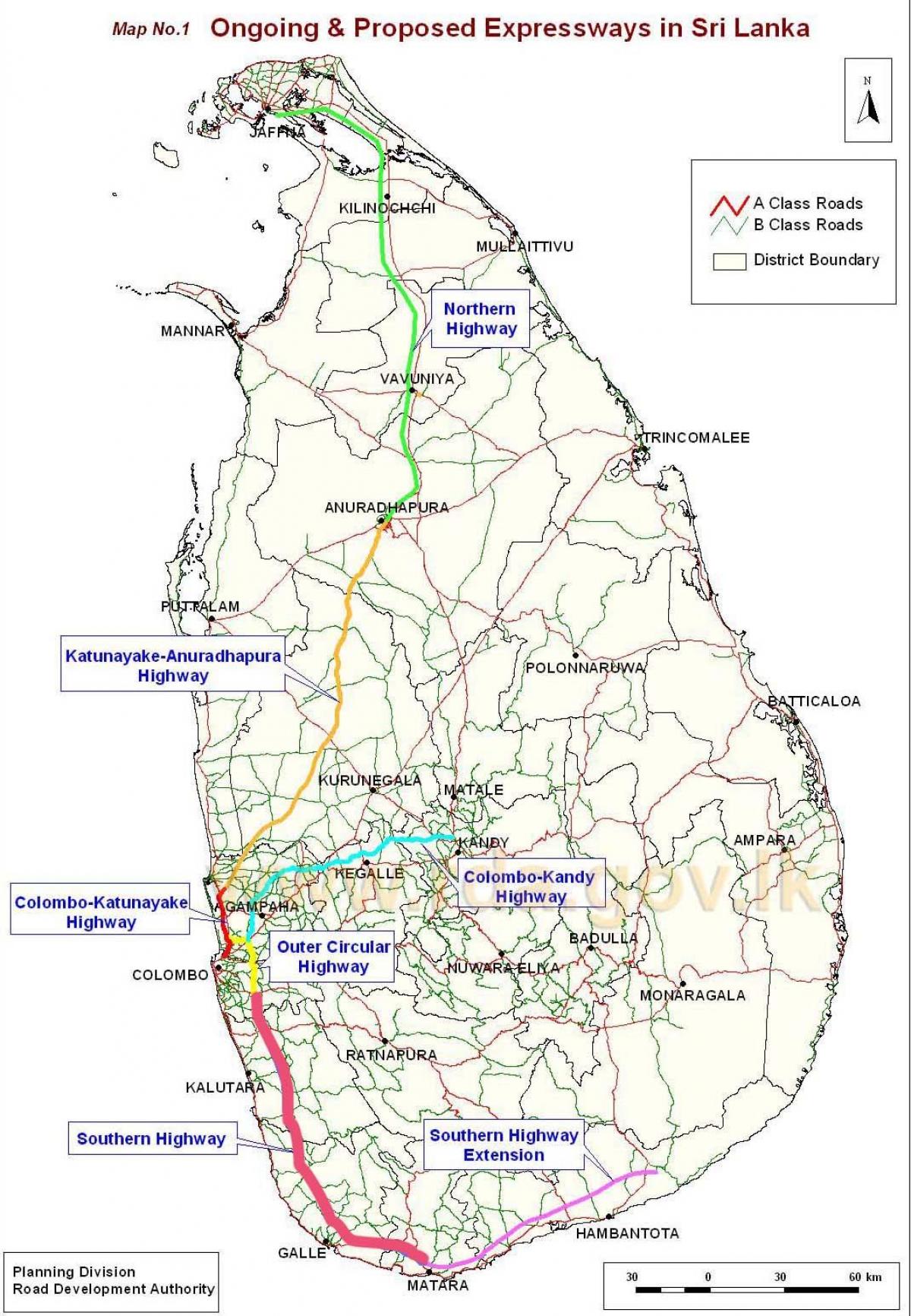 nye motorvej kort i Sri Lanka