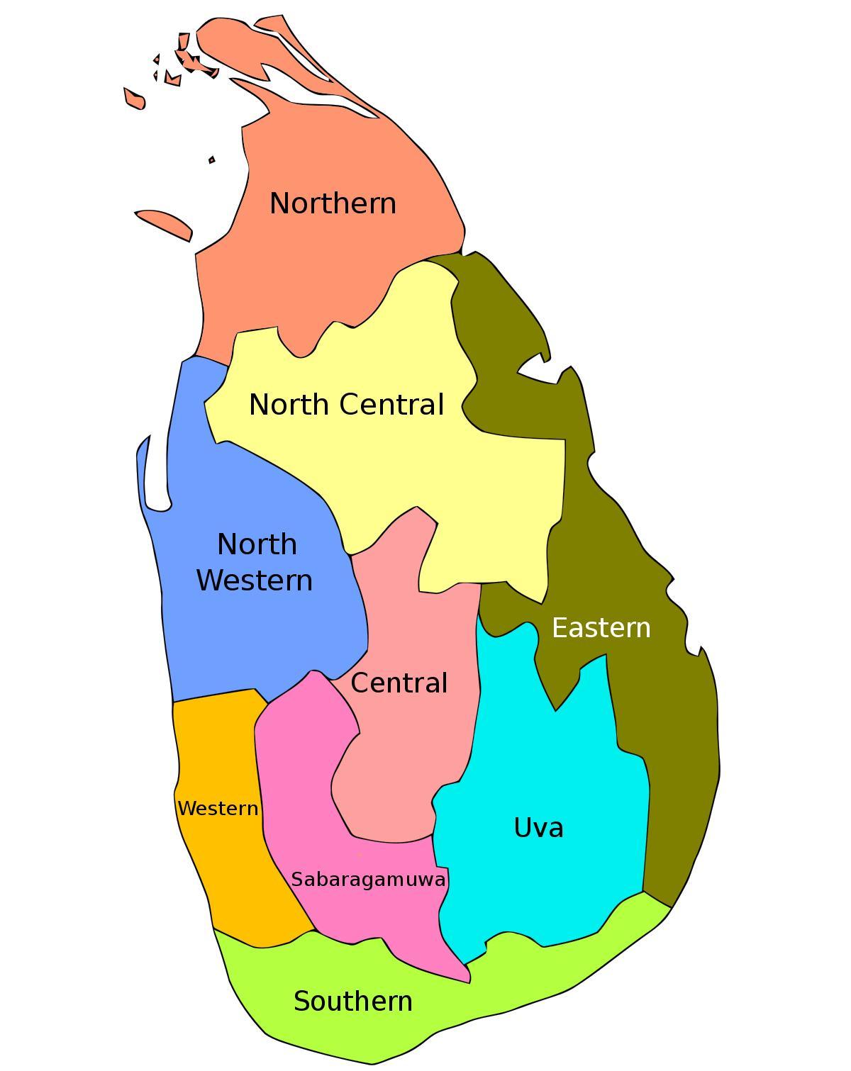Sri Lanka kort provinser, distrikter