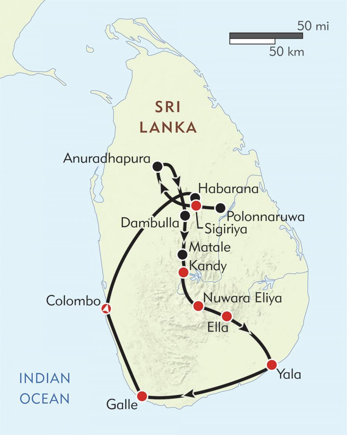 kort Sri Lanka rejseplan
