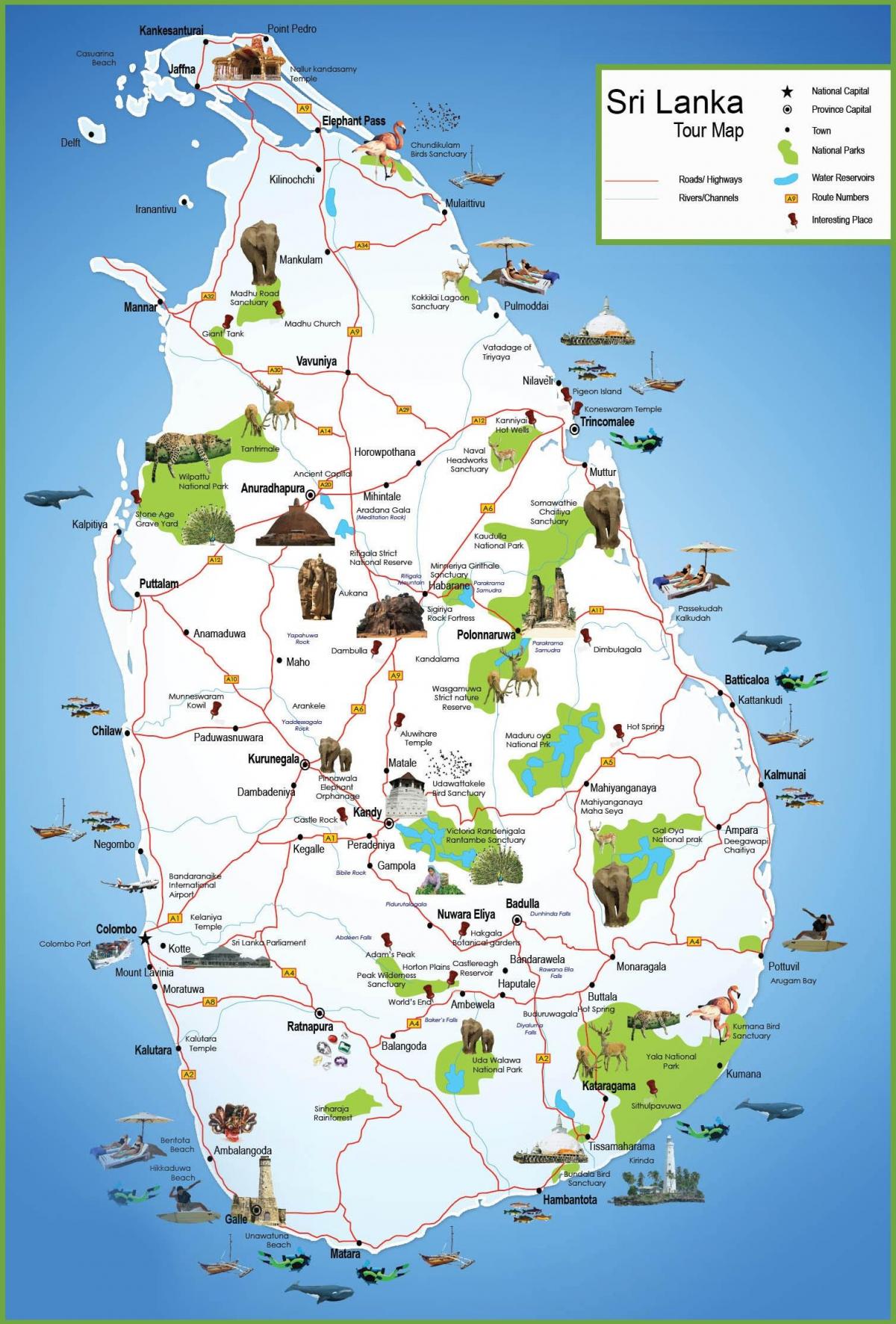 turist steder i Sri Lanka kort