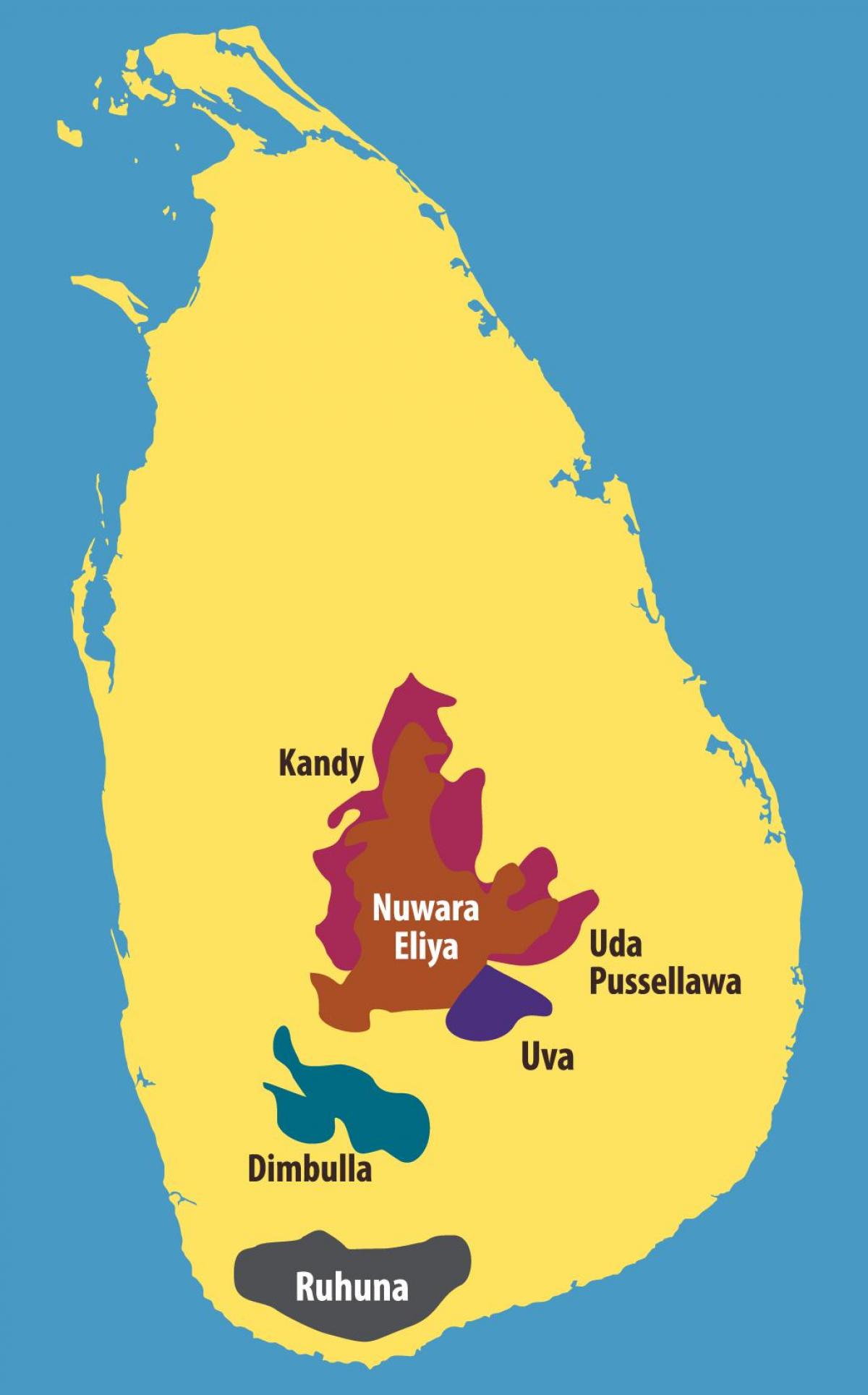 kort af Sri Lanka tea plantations