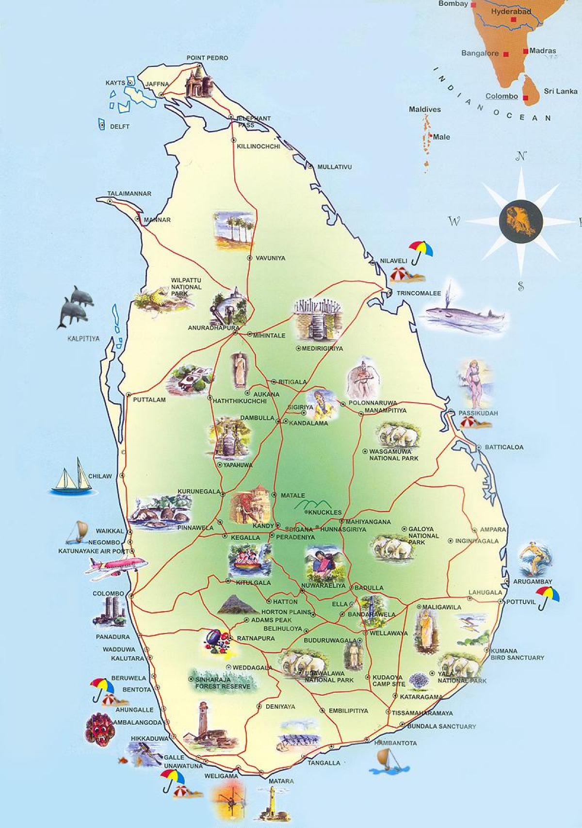 turistattraktioner Sri Lanka kort