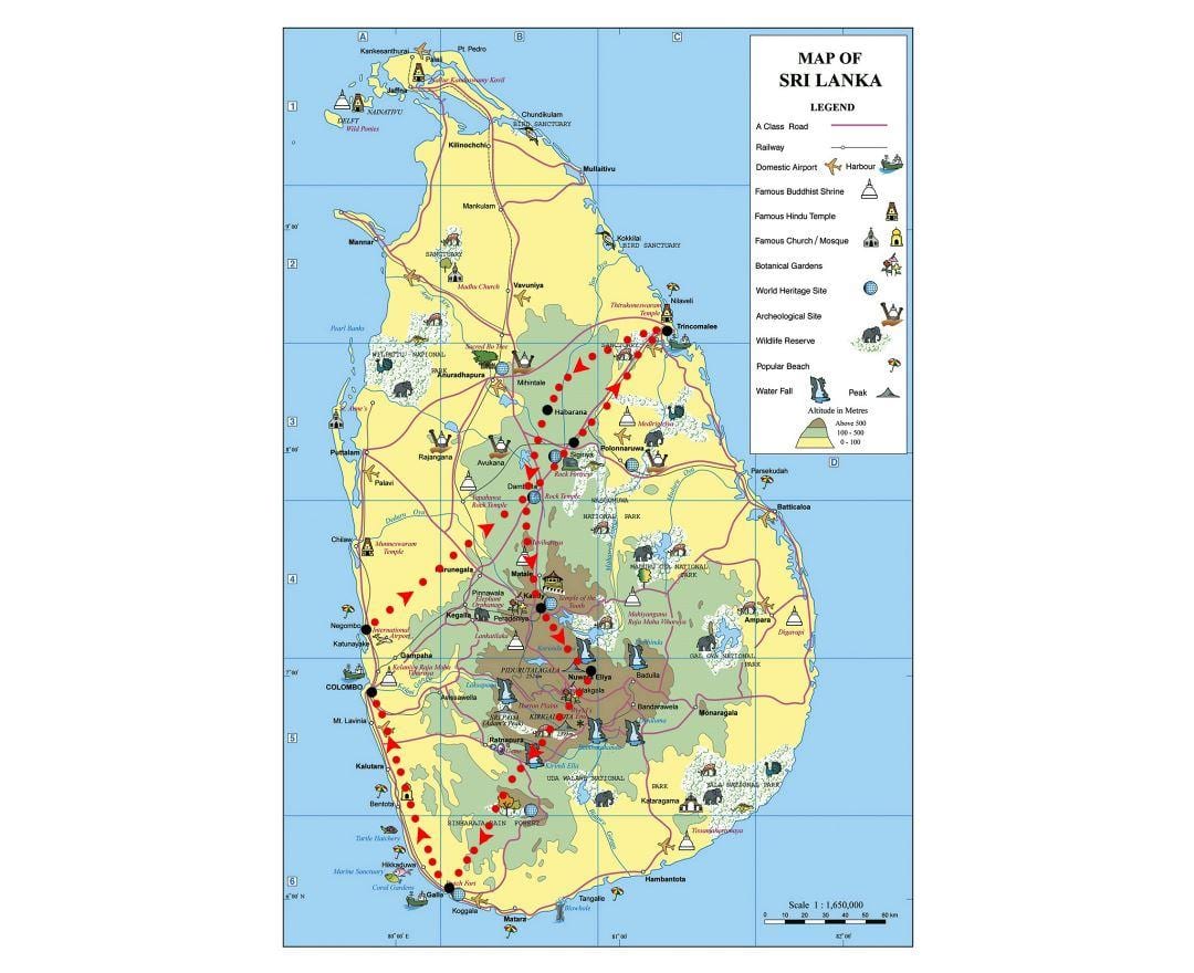 kort af symboler i Sri Lanka
