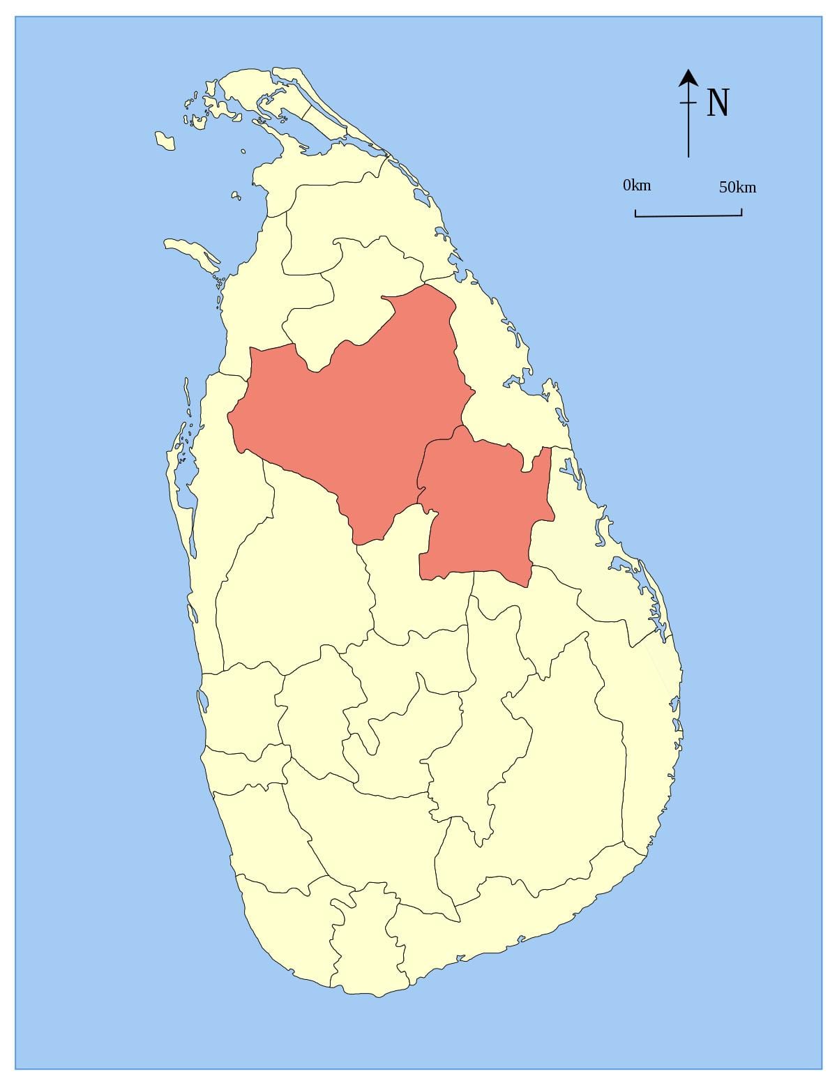 det centrale provins i Sri Lanka kort