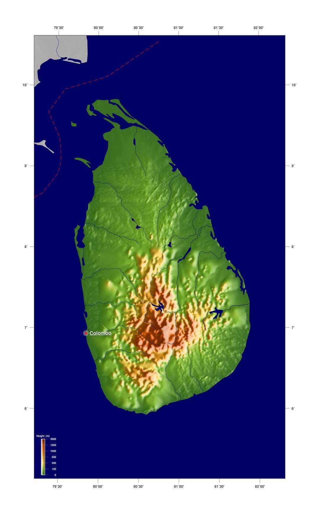 kort Sri Lanka højde