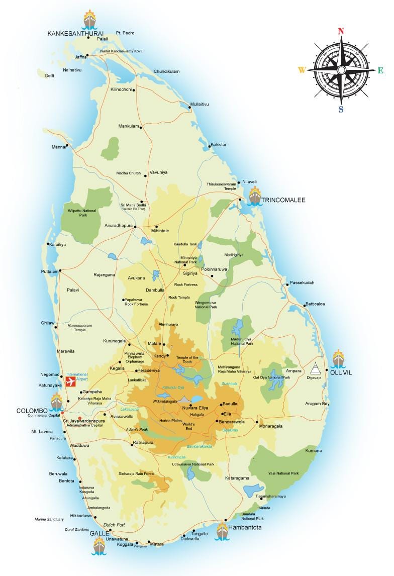 Sri Lanka interessepunkter kort