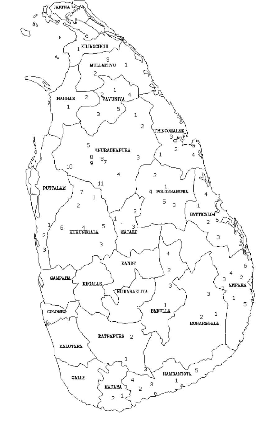 kort over Sri Lanka, kort sort og hvid
