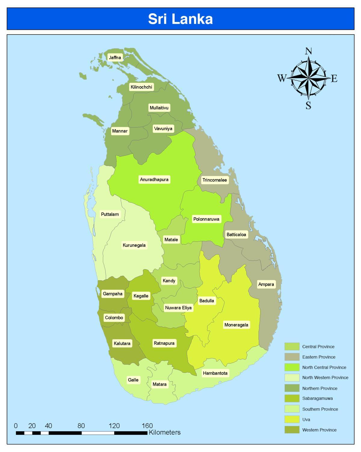 distriktet på Sri Lanka kort