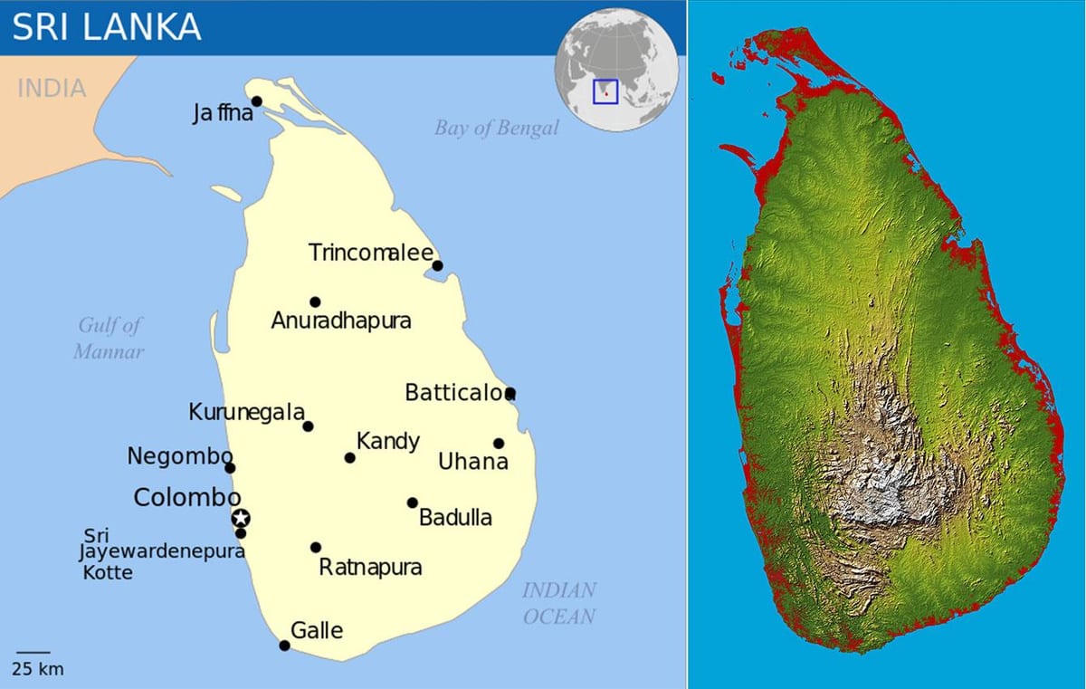 kort Sri Lanka topografisk