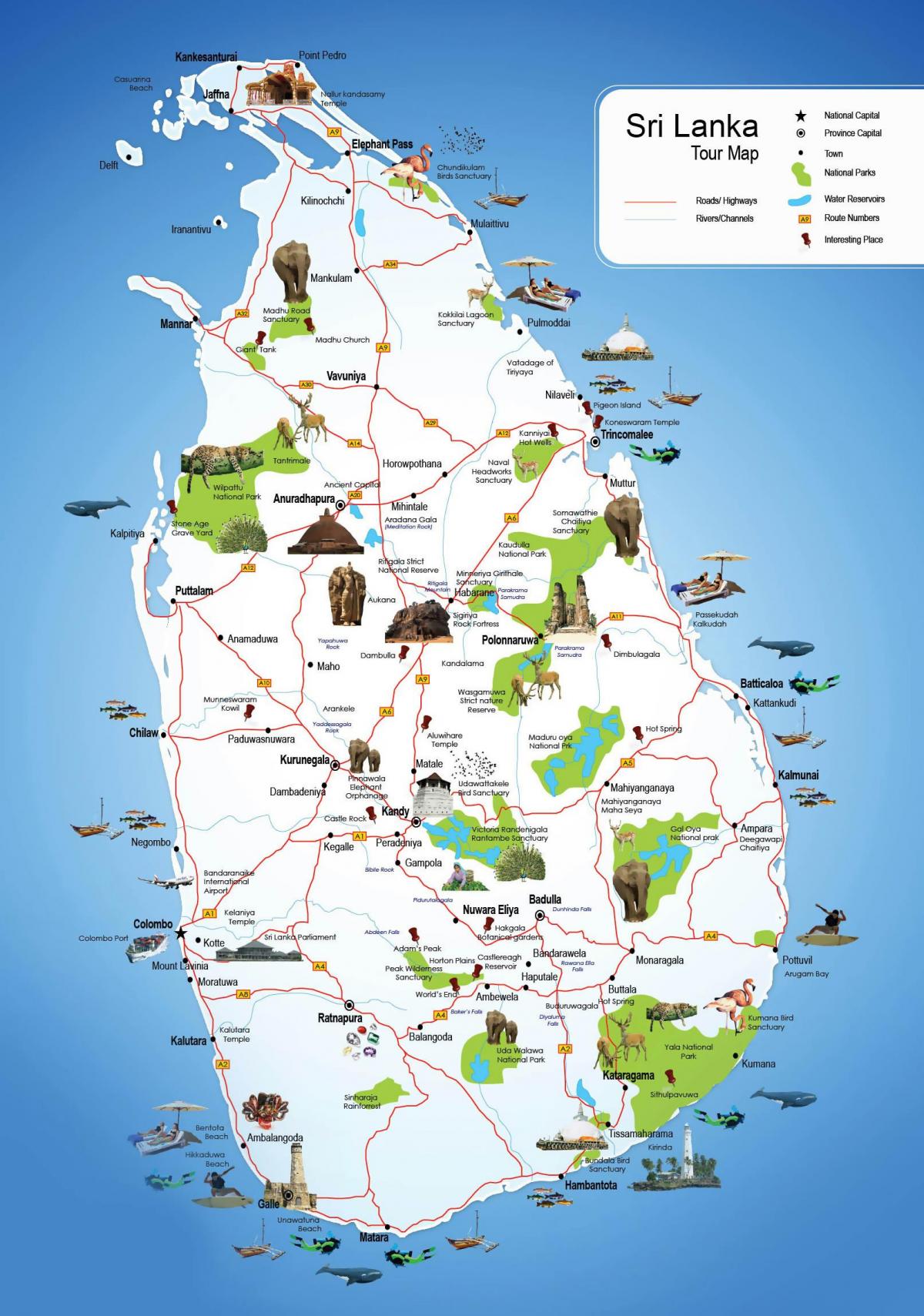 turist steder i Sri Lanka kort