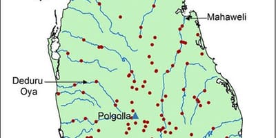 Kort over mahaweli floden kort Sri Lanka