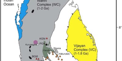 Kort af mineraler i Sri Lanka