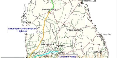 Nye motorvej kort i Sri Lanka