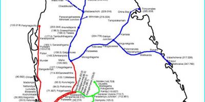 Jernbane rute kort Sri Lanka