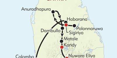 Kort Sri Lanka rejseplan