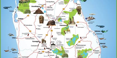 Turist steder i Sri Lanka kort