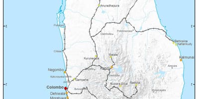 Tog-ruter Sri Lanka kort